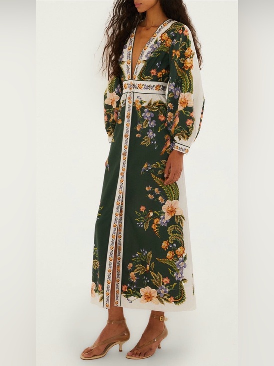 FARM Rio Dresses & Skirts - Farm Rio Nature green long sleeve floral Maxi dress